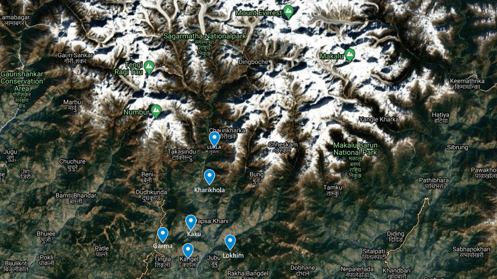 Lage der sechs Schulen im Solukhumbu District
